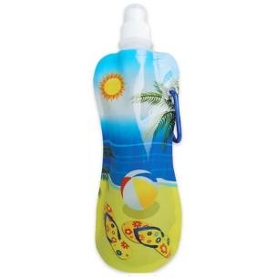480ml PE plastic collapsible Folding water Bottle with carabiner buckle - Image 1