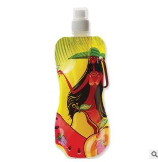 480ml PE plastic collapsible Folding water Bottle with carabiner buckle - Image 2