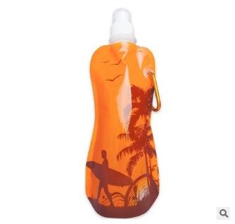 480ml PE plastic collapsible Folding water Bottle with carabiner buckle - Image 3