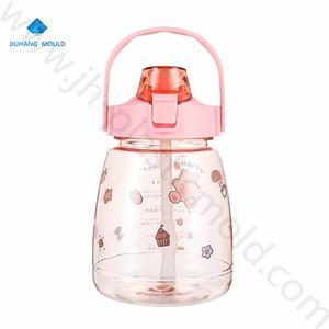 Large handle Plastic flip straw water bottle with shoulder straps 1300ml