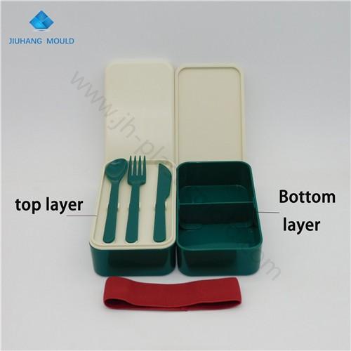 Lunch Box With Spoon Double Layer Bento Box Plastic Food Container - Image 2