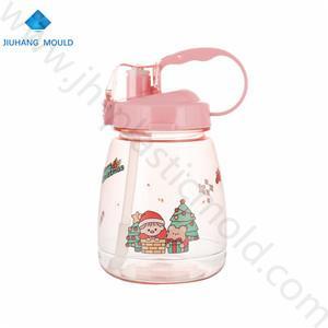 Plastic sport motivational straw water bottle with big handle 1300ml