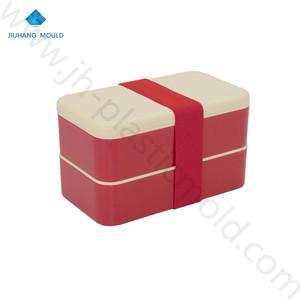 Rectangle plastic bento lunch box with 2 layer compartment and Elastic band